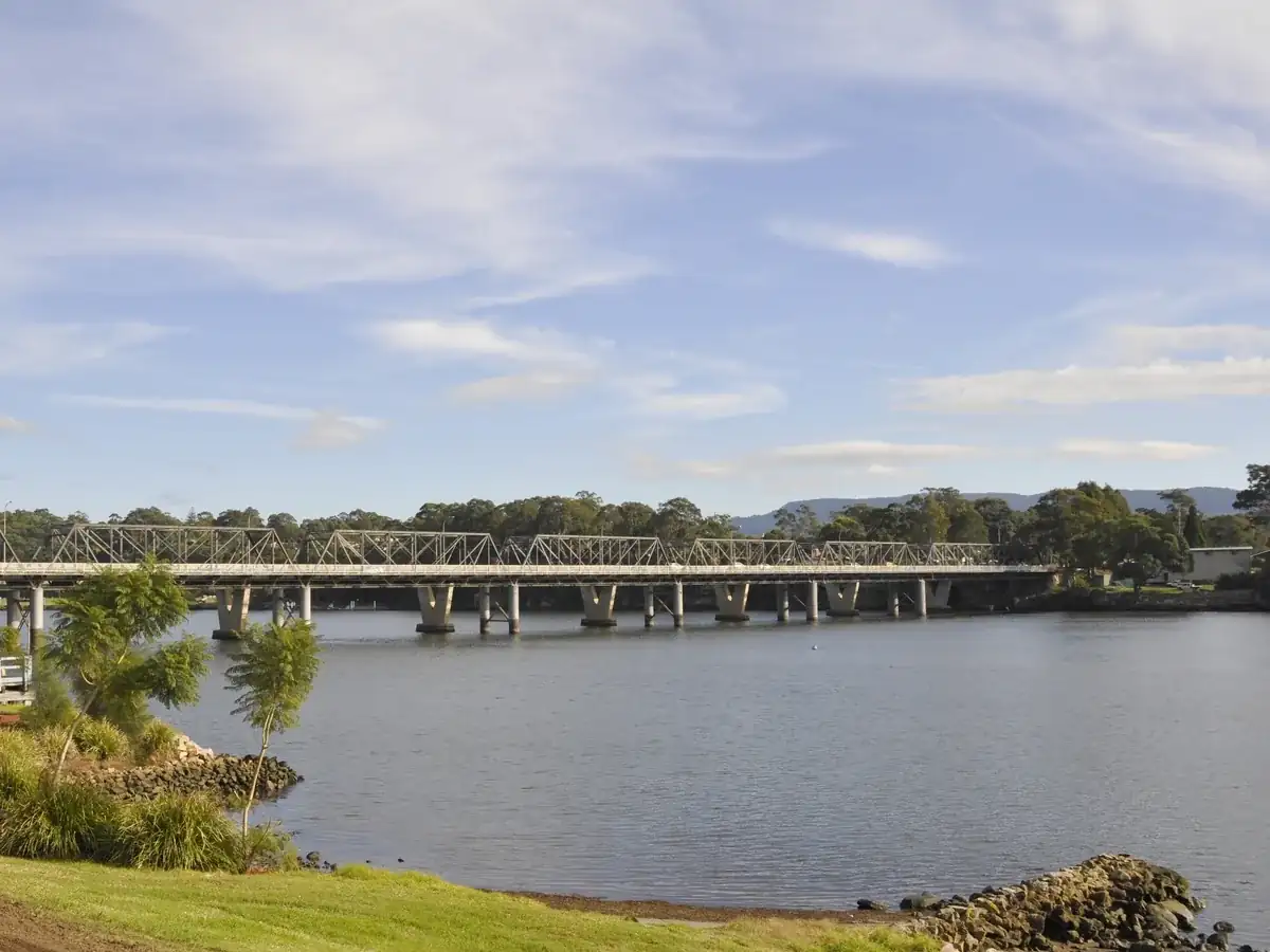 The bridge over the Shoalhaven River at Nowra, seen from the Bomaderry bank