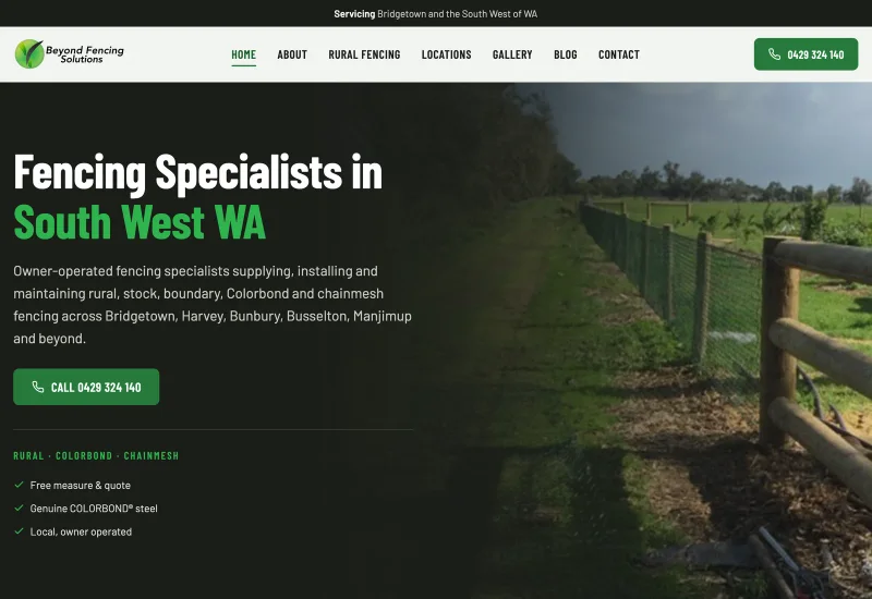 Website design for Beyond Fencing Solutions, Bridgetown, WA