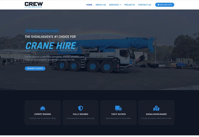 Website design for Crew Lifting Solutions, Shoalhaven