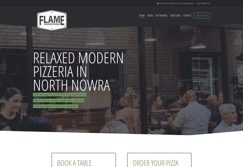 Website design for Flame Woodfire Pizzeria, Shoalhaven