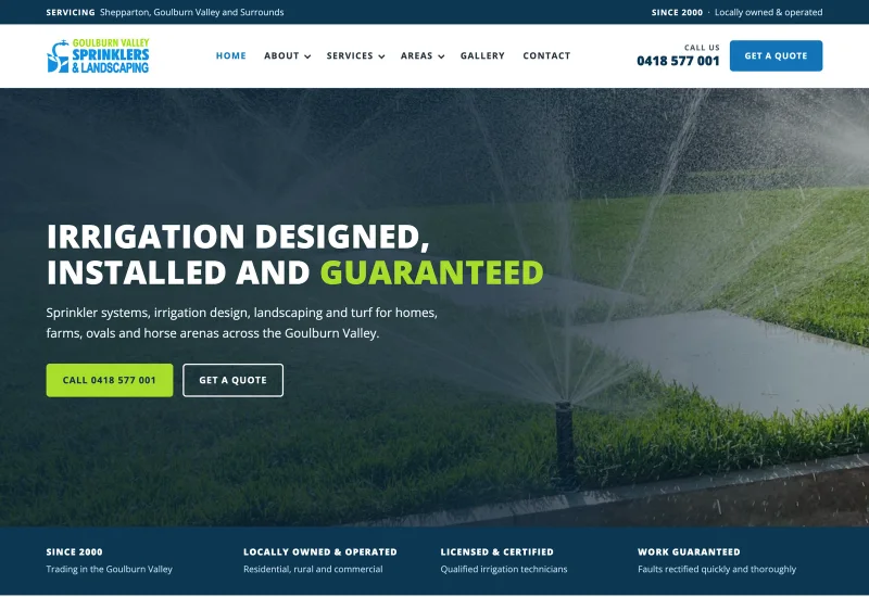 Website design for Goulburn Valley Sprinklers & Landscaping, Shepparton, VIC