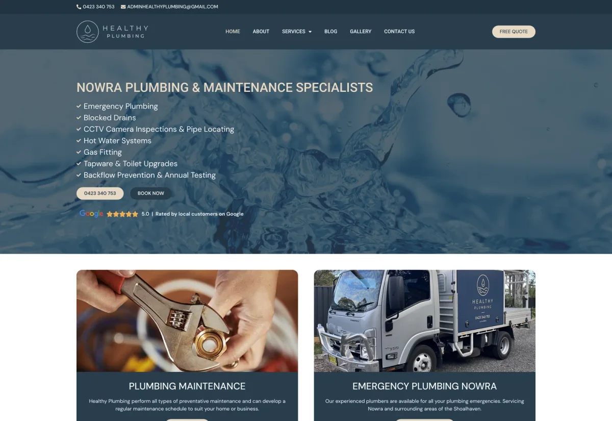Website design for Healthy Plumbing, Nowra