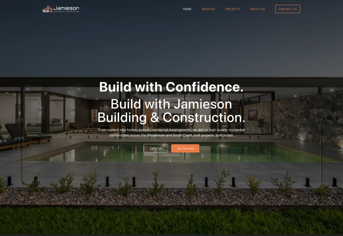 Website design for Jamieson Building, Shoalhaven