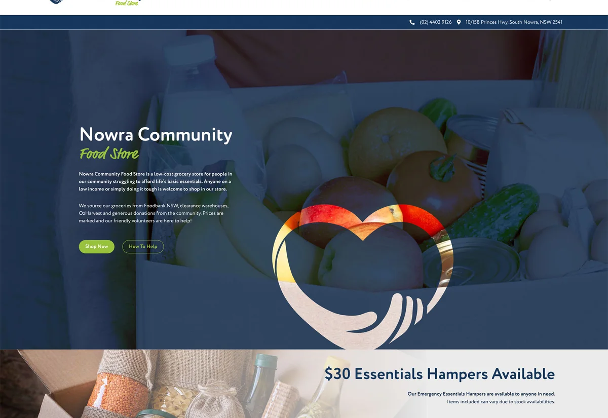 Website design for Nowra Community Food Store, Nowra