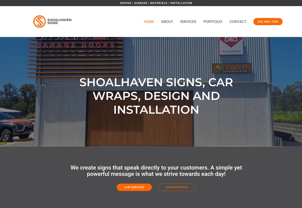 Website design for Shoalhaven Signs, Shoalhaven