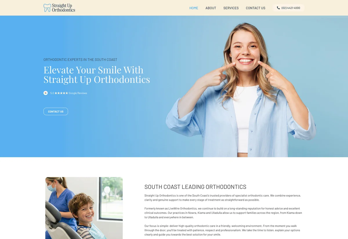 Website design for Straight Up Orthodontics, Nowra, Kiama & Ulladulla