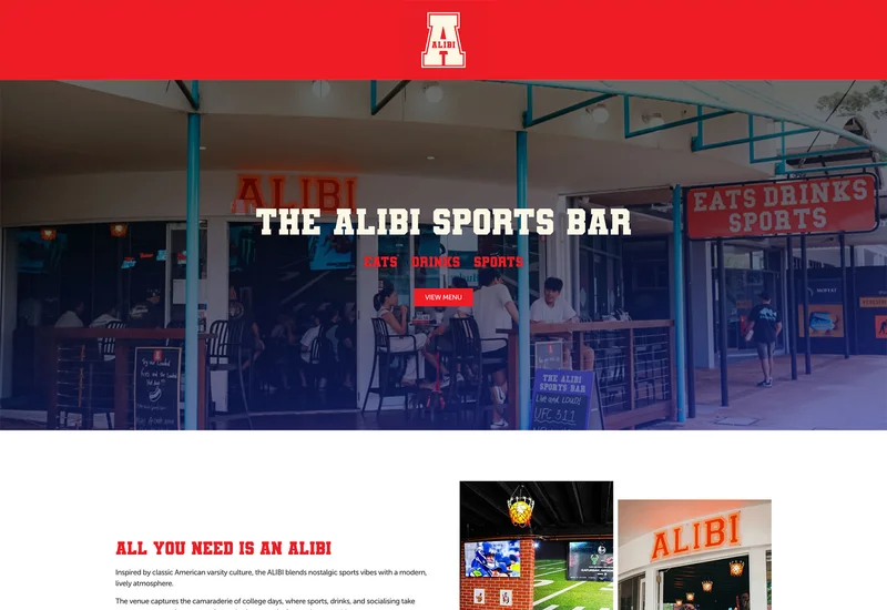 Website design for The Alibi Sports Bar, Huskisson